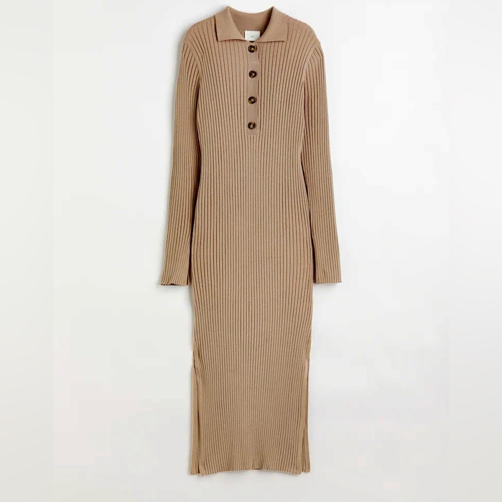 NWT H&M Tan ribbed Long Sleeve Dress